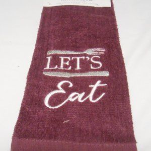 New Plush Embroidered Kitchen Hand Towel Says: Let's Eat Silver fork knife 💜🔥